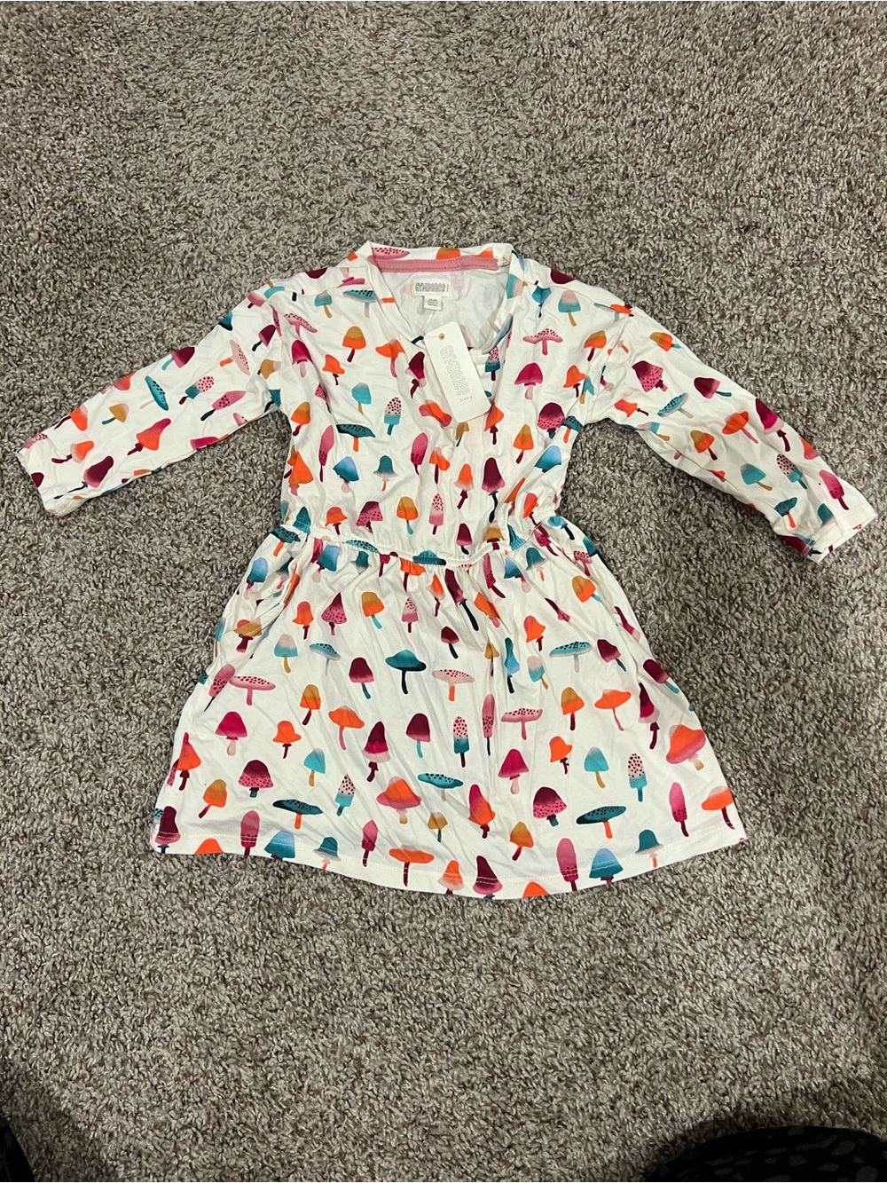 Gymboree White Dress with Multicolor Mushroom Print